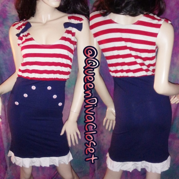 Sailor ruffle striped vintage retro pinup dress - Picture 2 of 7
